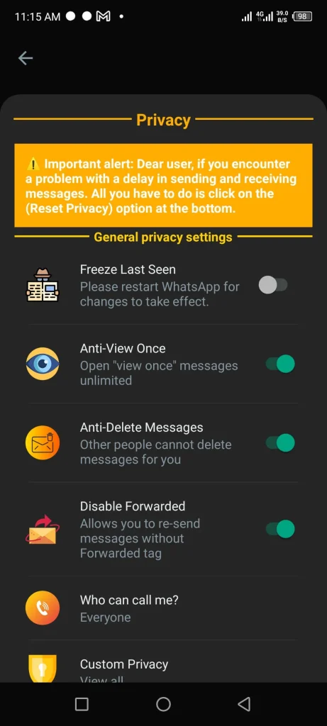 Advance Privacy settings