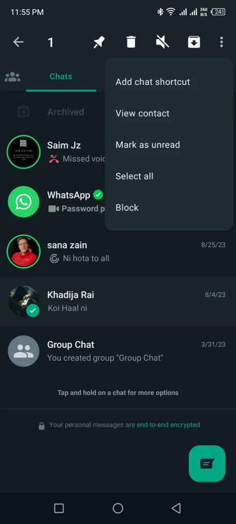 Block contact on WhatsApp